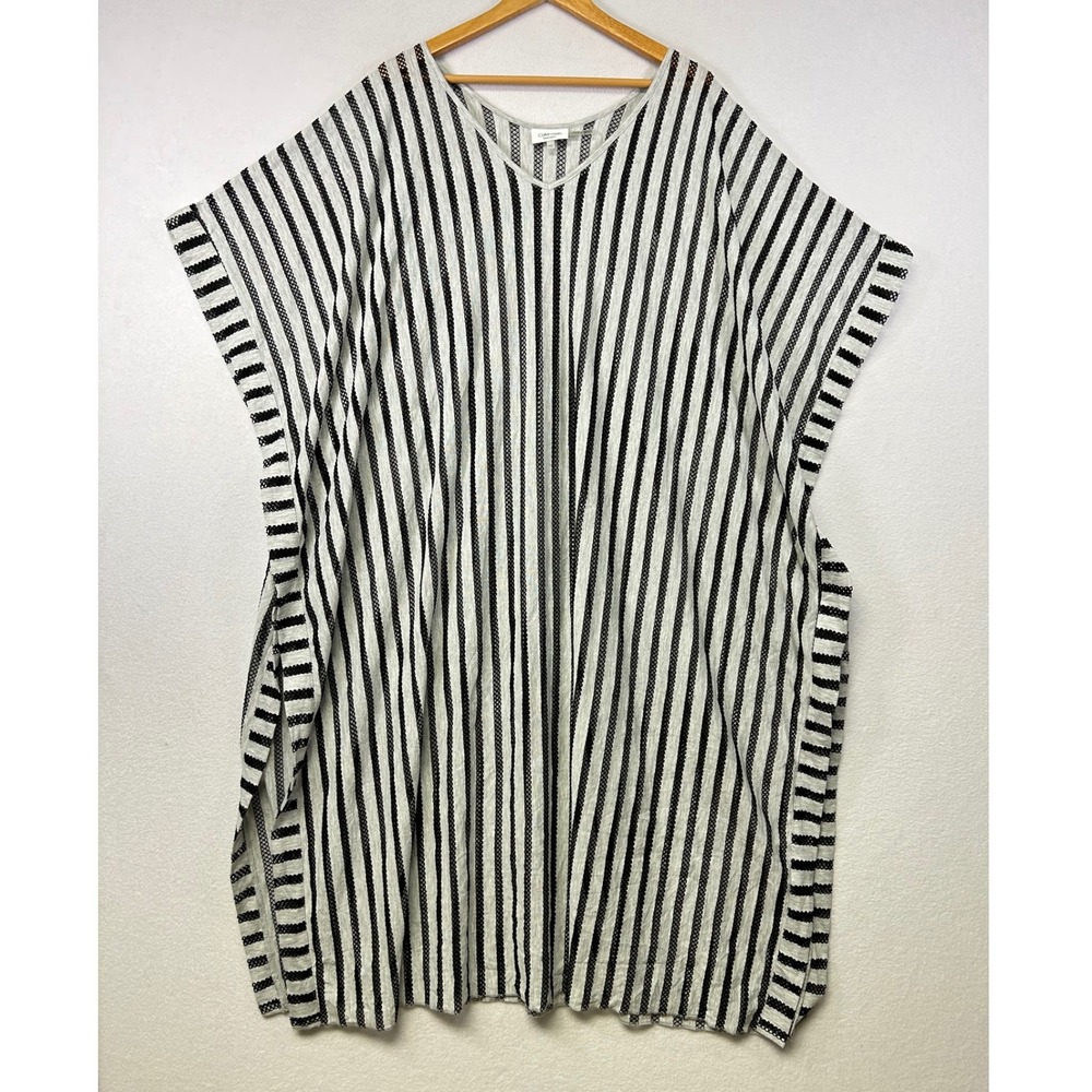 Calvin Klein Swimwear Black White Stripe Knit‎ Cover Up Kaftan One Size